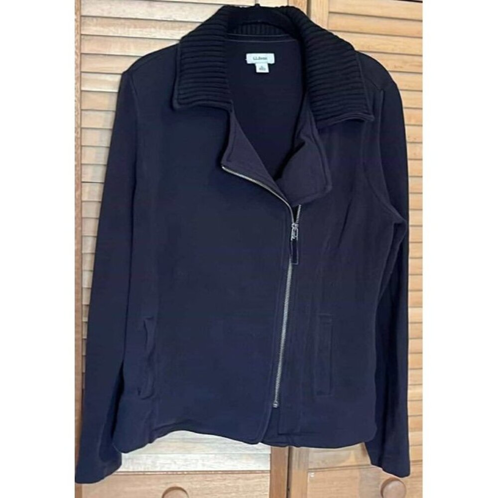 LL‎ Bean Zip Up Sweater Woman's SZ L in Black/DONATION-CHARITY SALE